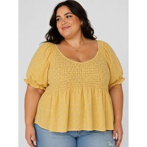 NWT Liberty Love Butter Yellow Gingham Babydoll Top 3X Cottagecore Boho Peasant